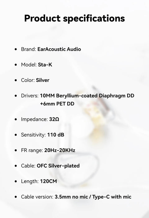 EarAcoustic Audio Sta-K DD HiFi In Ear Earphones high-resolution audio experience Headphones Monitor Noise Cancelling Headsets