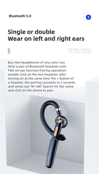HiFi Earphones Bluetooth Headphones Handsfree Wireless Headset Business Headset Drive Call Sports Earphones for Smartphone