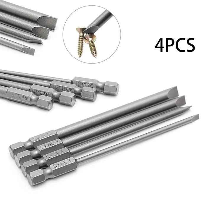 4 Pcs Slotted Screwdriver Bit 100mm 3mm-6mm Magnetic Flat Head 1/4'' Hex Shank Screw Driver For Hand Repair Tools Accessories