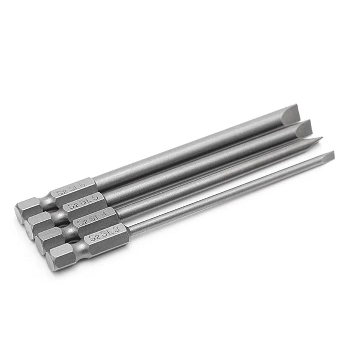 4 Pcs Slotted Screwdriver Bit 100mm 3mm-6mm Magnetic Flat Head 1/4'' Hex Shank Screw Driver For Hand Repair Tools Accessories