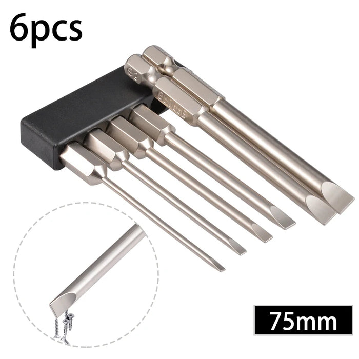 6Pcs 75mm Multifunctional Flat Head Slotted Screwdriver Set S2 Alloy Steel Slotted Tip Magnetic Slotted Screwdrivers Bits
