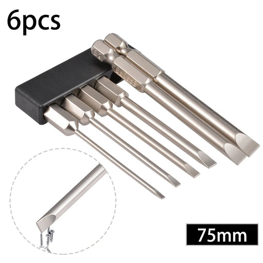 6Pcs 75mm Multifunctional Flat Head Slotted Screwdriver Set S2 Alloy Steel Slotted Tip Magnetic Slotted Screwdrivers Bits