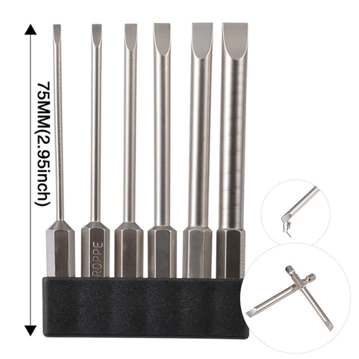6Pcs 75mm Multifunctional Flat Head Slotted Screwdriver Set S2 Alloy Steel Slotted Tip Magnetic Slotted Screwdrivers Bits