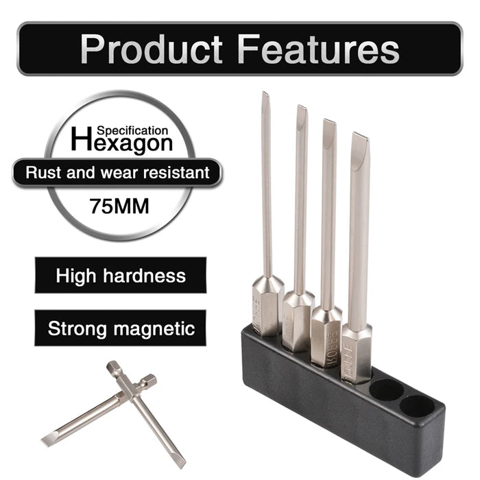 6Pcs 75mm Multifunctional Flat Head Slotted Screwdriver Set S2 Alloy Steel Slotted Tip Magnetic Slotted Screwdrivers Bits