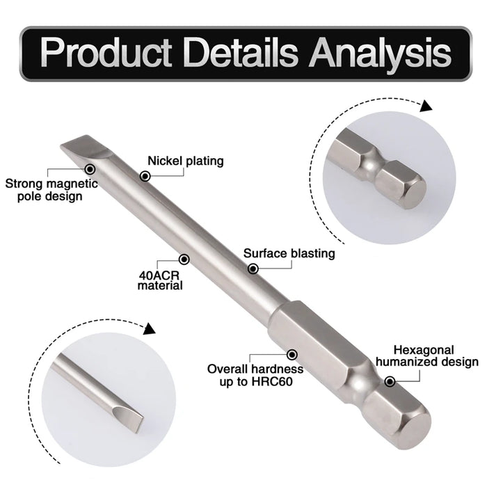 6Pcs 75mm Multifunctional Flat Head Slotted Screwdriver Set S2 Alloy Steel Slotted Tip Magnetic Slotted Screwdrivers Bits