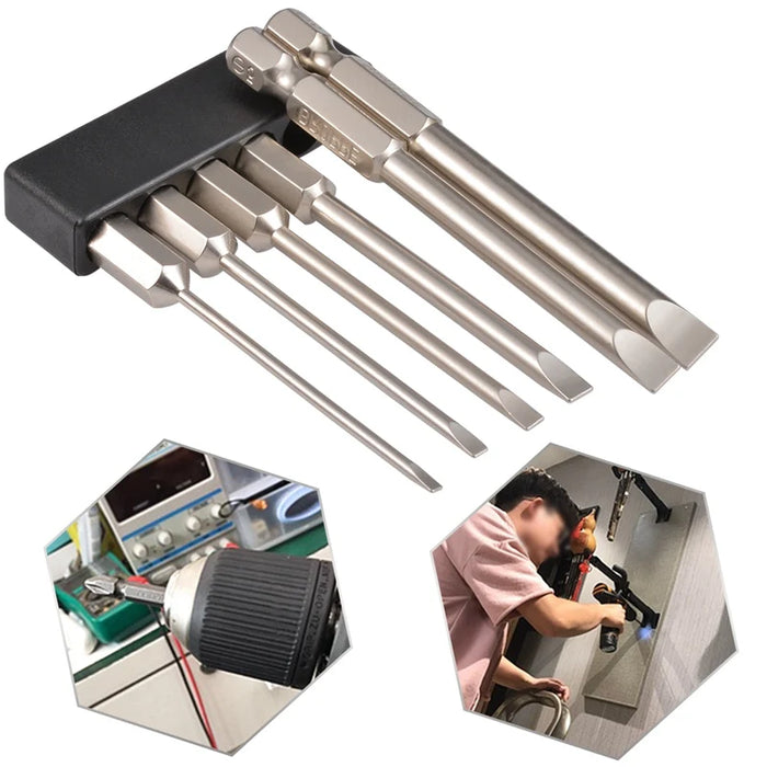 6Pcs 75mm Multifunctional Flat Head Slotted Screwdriver Set S2 Alloy Steel Slotted Tip Magnetic Slotted Screwdrivers Bits
