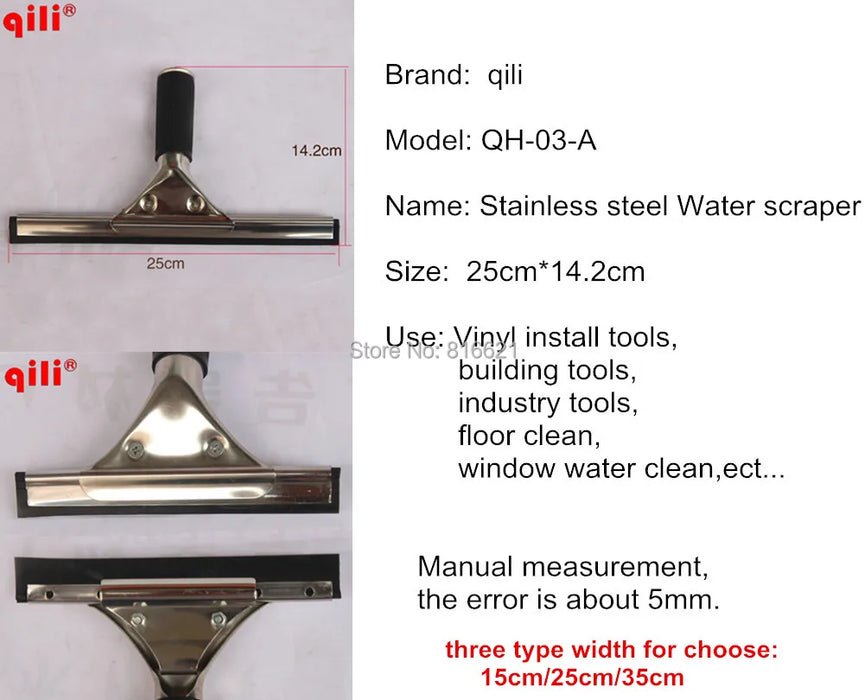 Squeegee Tint Tool  Qili QH-03-A Three Kinds Width Options Stainless Steel Water Scraper for Car Auto Film For Window Cleaning