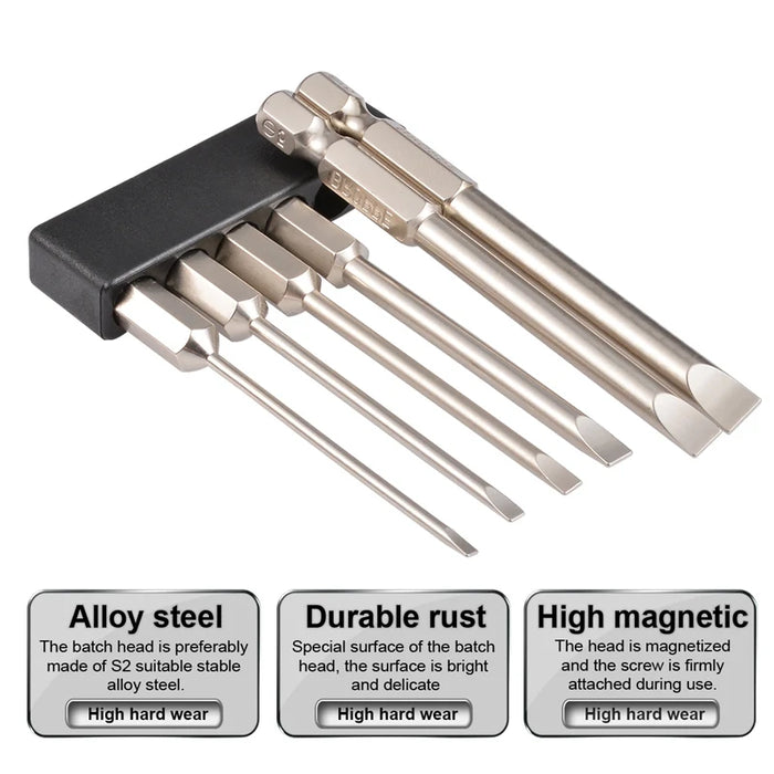 6Pcs 75mm Multifunctional Flat Head Slotted Screwdriver Set S2 Alloy Steel Slotted Tip Magnetic Slotted Screwdrivers Bits