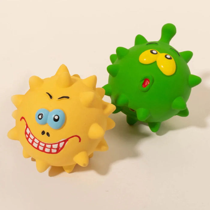 Latex Squeaky Emoji Face Spiky Ball - Pet Toy for Small Dogs, Teething & Teeth Cleaning, Fun Interactive Doggie Plaything