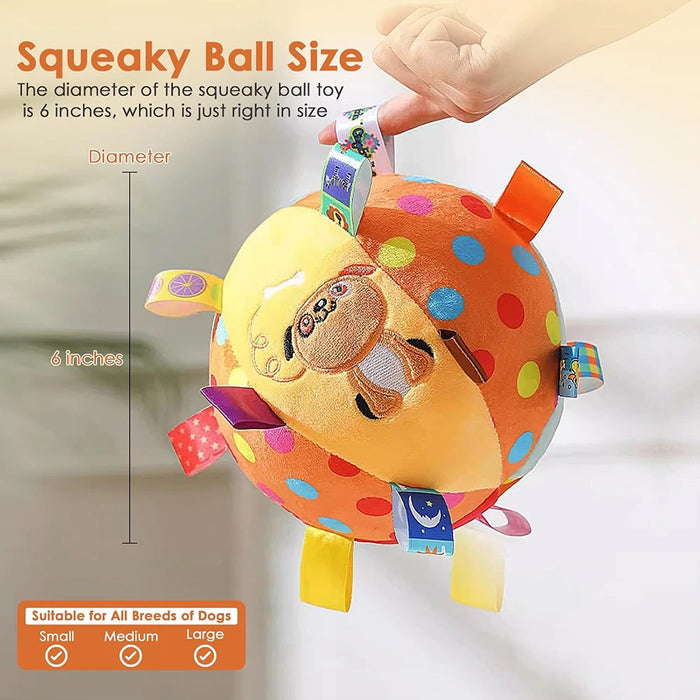 Dog Squeak Ball Toys with Tags Interactive Dog Toys Soft Stuffed Puppy Toys with Built-in Bell Dog Chew Toys Dog Interactive Toy