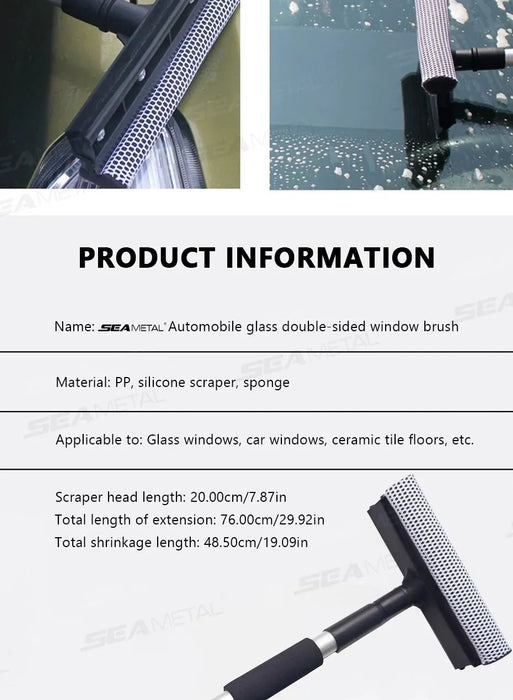 SEAMETAL 1pc Squeegee Car Window Cleaner 2 in 1 Retractable Pole Cleaning Window Brush Glass Squeegee for Car Cleaning Tools