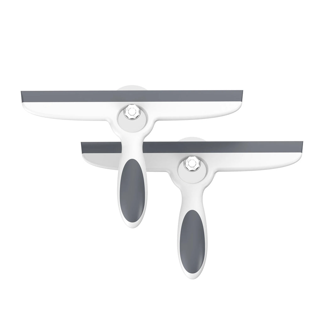 Shower Squeegee for Glass Doors & Walls - 10" Squeegee with Adhesive Hook - Pack of 2/Gray