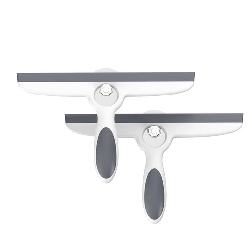 Shower Squeegee for Glass Doors & Walls - 10" Squeegee with Adhesive Hook - Pack of 2/Gray