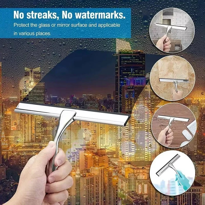 Squeegee All-Purpose Silicone Scrape Wall-mounted Stainless Steel Handle Wiper with Hook for Kitchen Bathroom Window Glass Clean