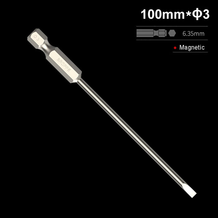 50/75/100/150mm long 2.0-6.0mm Flat Head Slotted Tip Screwdrivers Bit 1/4" Hex Shank Driver Bits Magnetic Screwdriver Drill Bit