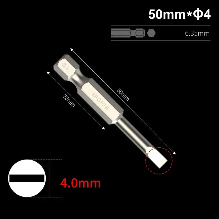 Slotted Screwdriver Bits 50mm/75mm/100/150mm Long Magnetic Tip Screwdriver Flat Head Bits S2 Steel 1/4 Inch Shank Hand Tool