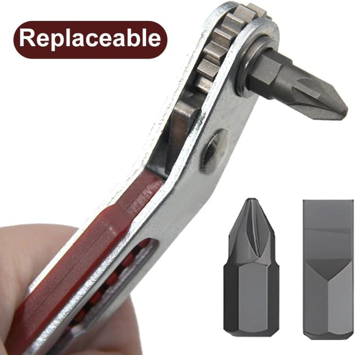 Mini Multi-function Two-way Ratchet Flat Head Elbow Flat Screwdriver Ratchet Wrench Cross-shaped Hexagonal Screwdriver Head Tool