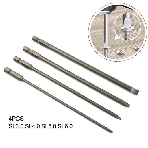 4Pcs 150mm Slotted Screwdriver Bit Set Magnetic Flat Head Screwdriver Bits 1/4" Hex Shank Screw Driver Hand Tools 3-6mm