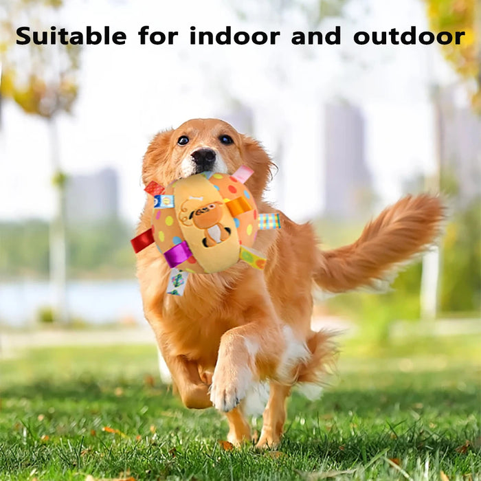 Dog Squeak Ball Toys with Tags Interactive Dog Toys Soft Stuffed Puppy Toys with Built-in Bell Dog Chew Toys Dog Interactive Toy