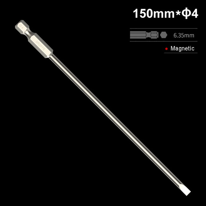 50/75/100/150mm long 2.0-6.0mm Flat Head Slotted Tip Screwdrivers Bit 1/4" Hex Shank Driver Bits Magnetic Screwdriver Drill Bit