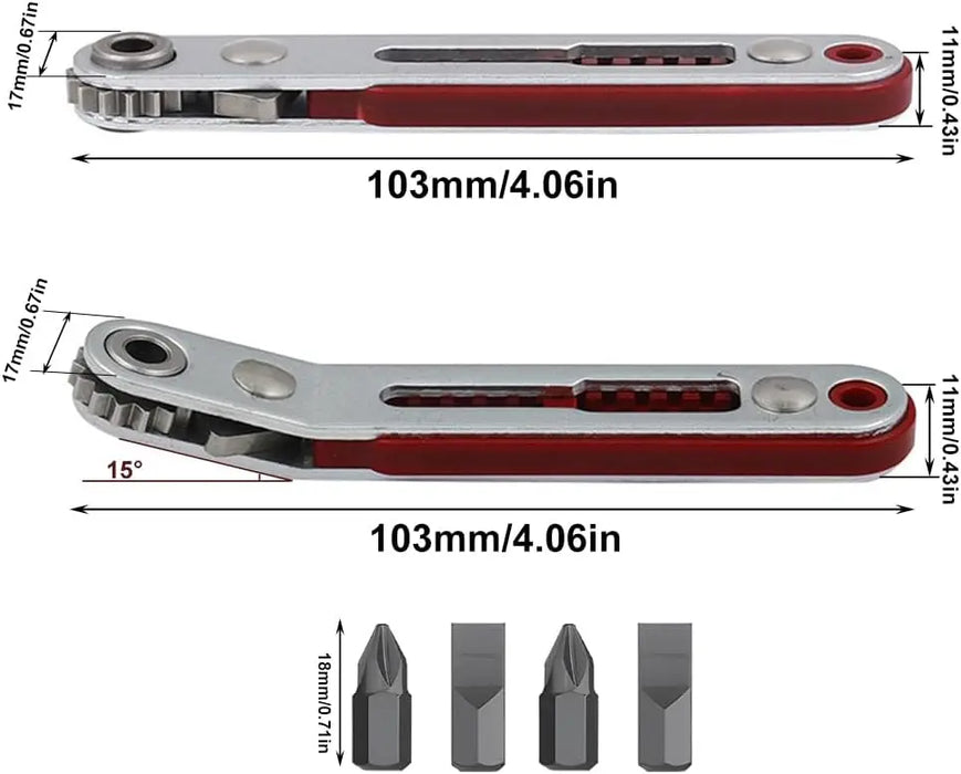Mini Multi-function Two-way Ratchet Flat Head Elbow Flat Screwdriver Ratchet Wrench Cross-shaped Hexagonal Screwdriver Head Tool