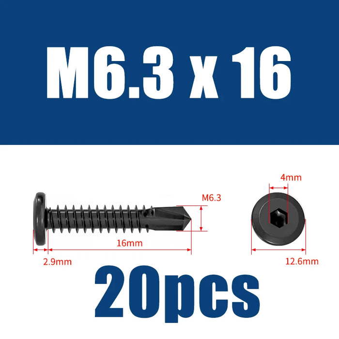 Flat Head Hex Socket Cap Self Drilling Screw Black Zinc 410 M5.5 M6.3 #12#14 Self Tapping Sheet Metal Screws 10/20pcs