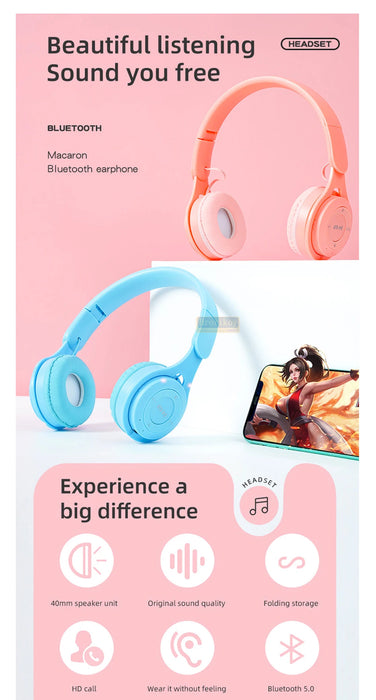 Headphones Kids Wireless Bluetooth Earphones Stereo Foldable Helmets Gaming Headsets Over-ear Headphones for Android ios Music