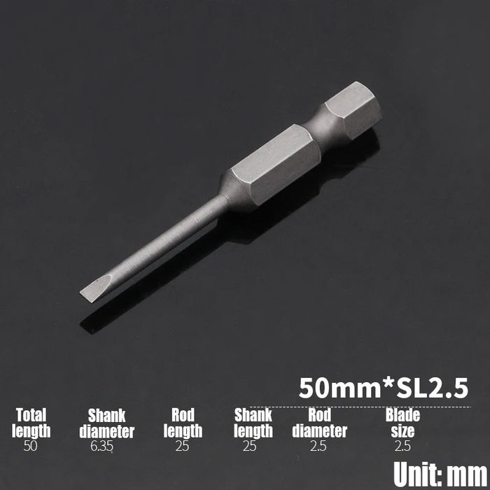1PCS 50/75/100/150mm Electric Flat Head Slotted Screwdriver Bit SL2-SL6 Strong Magnetic Batch Head Hex Shank Impact Screw Driver