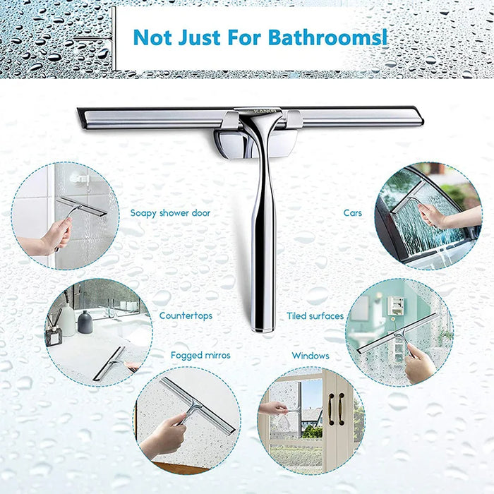 Premium Creative Steel Squeegee For Shower Doors, Bathroom, Window And Car Glass, All-Purpose Cleaning Glass Wiper
