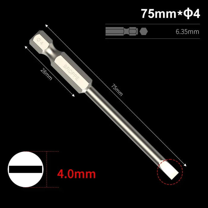 Slotted Screwdriver Bits 50mm/75mm/100/150mm Long Magnetic Tip Screwdriver Flat Head Bits S2 Steel 1/4 Inch Shank Hand Tool