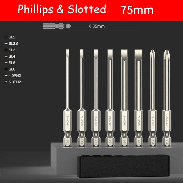 Slotted Screwdriver Bits 50mm/75mm/100/150mm Long Magnetic Tip Screwdriver Flat Head Bits S2 Steel 1/4 Inch Shank Hand Tool