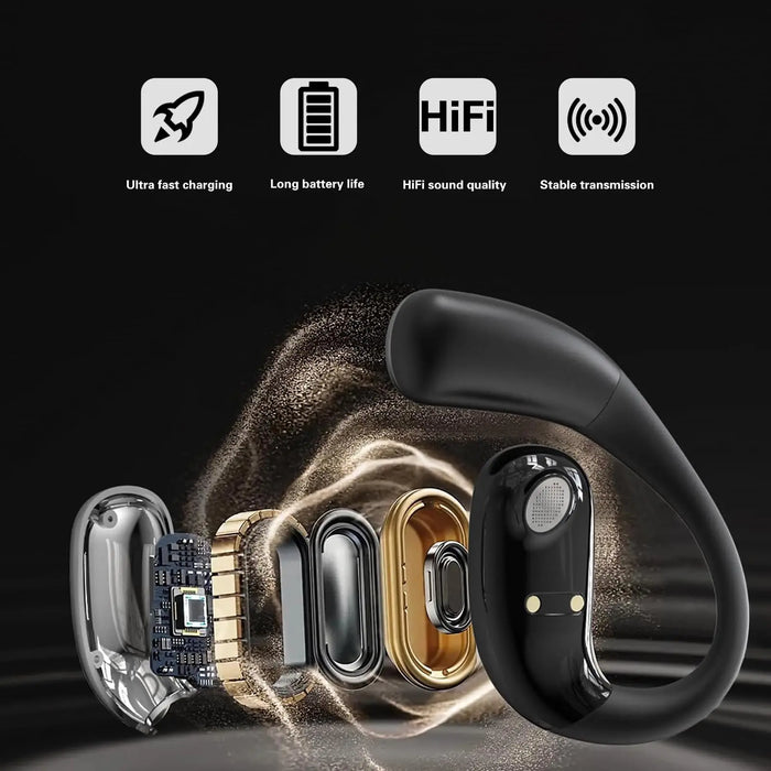 Open-Ear Earphones True Wireless Bluetooth 6.0 Ear Hooks Headphones IPX5 Waterproof Sports Earbuds LED touch  with charging box