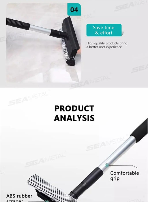 SEAMETAL 1pc Squeegee Car Window Cleaner 2 in 1 Retractable Pole Cleaning Window Brush Glass Squeegee for Car Cleaning Tools