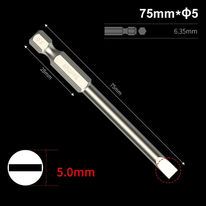 Slotted Screwdriver Bits 50mm/75mm/100/150mm Long Magnetic Tip Screwdriver Flat Head Bits S2 Steel 1/4 Inch Shank Hand Tool