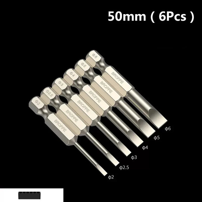 Flat Head Screwdriver Bits 50mm/75mm/100mm Long Magnetic Tip Slotted Screwdriver Bits S2 Steel 1/4 Inch Shank Flat Head Bit