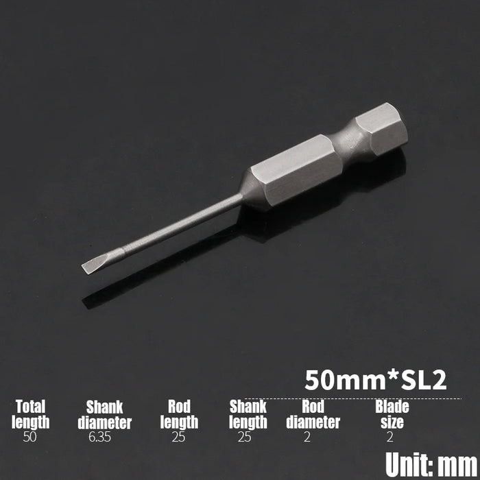 1PCS 50/75/100/150mm Electric Flat Head Slotted Screwdriver Bit SL2-SL6 Strong Magnetic Batch Head Hex Shank Impact Screw Driver