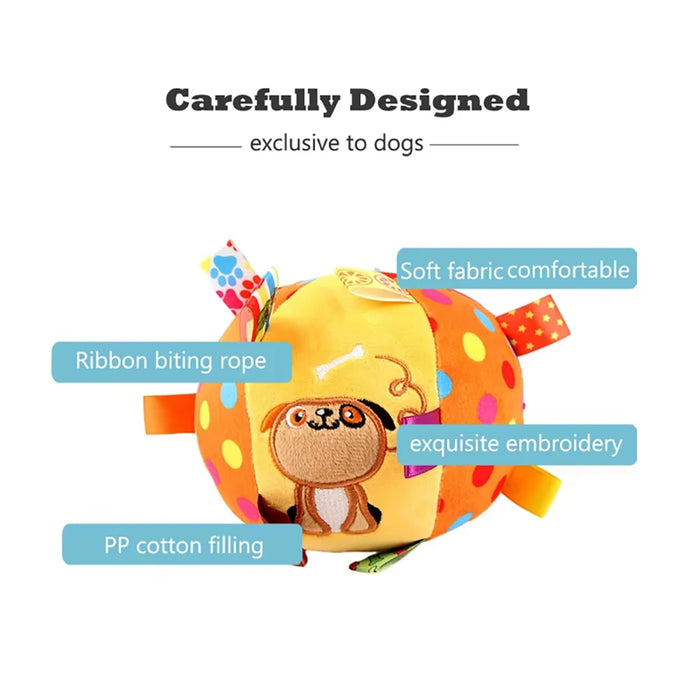 Dog Squeak Ball Toys with Tags Interactive Dog Toys Soft Stuffed Puppy Toys with Built-in Bell Dog Chew Toys Dog Interactive Toy