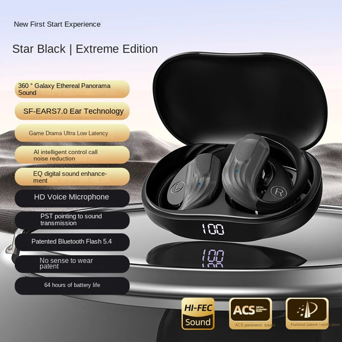 Open-Ear Earphones Bluetooth 5.4 Ear Hook Headphones HiFi Stereo True Wireless Headsets Noise Reduction Waterproof Earbuds