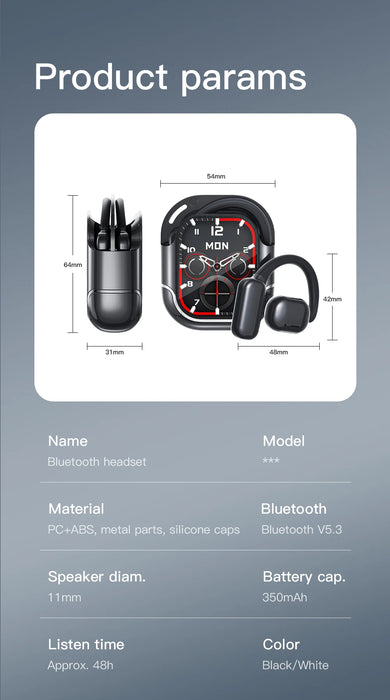 NEW HD Touch Screen Clip-on Earphones HIFI Sounds Wireless Bluetooth Headphones Noise Reduction Headset Sports Earbuds In HD Mic