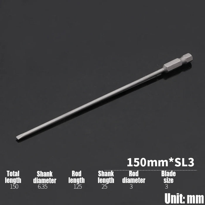 1PCS 50/75/100/150mm Electric Flat Head Slotted Screwdriver Bit SL2-SL6 Strong Magnetic Batch Head Hex Shank Impact Screw Driver