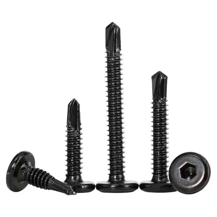 Flat Head Hex Socket Cap Self Drilling Screw Black Zinc 410 M5.5 M6.3 #12#14 Self Tapping Sheet Metal Screws 10/20pcs