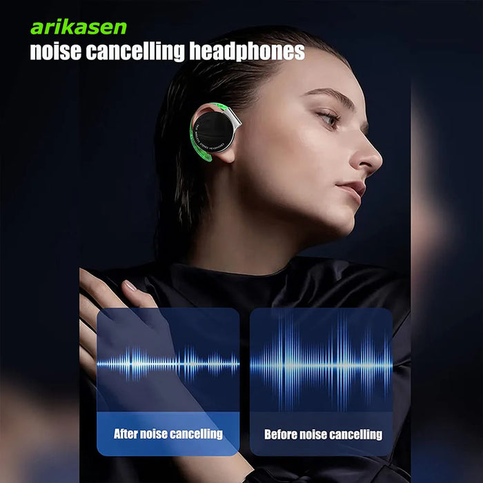 Open Ear Headphones TWS Wireless Bluetooth Earphones Noise Cancelling Microphones Headsets with Lights for Night Runnning Sport