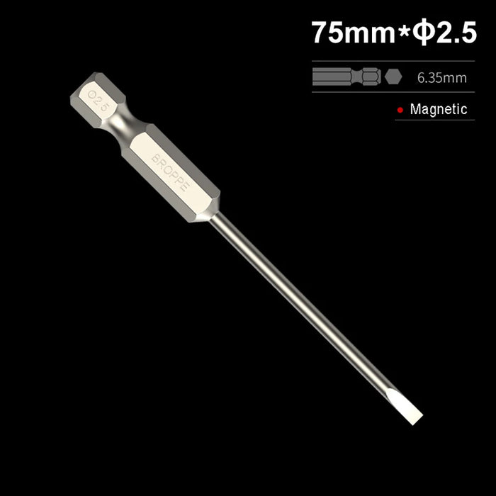 50/75/100/150mm long 2.0-6.0mm Flat Head Slotted Tip Screwdrivers Bit 1/4" Hex Shank Driver Bits Magnetic Screwdriver Drill Bit