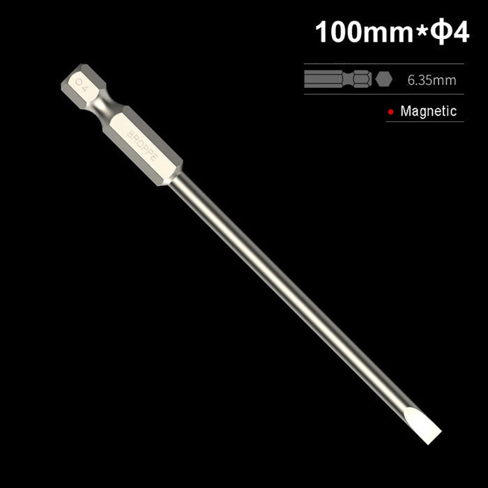 50/75/100/150mm long 2.0-6.0mm Flat Head Slotted Tip Screwdrivers Bit 1/4" Hex Shank Driver Bits Magnetic Screwdriver Drill Bit