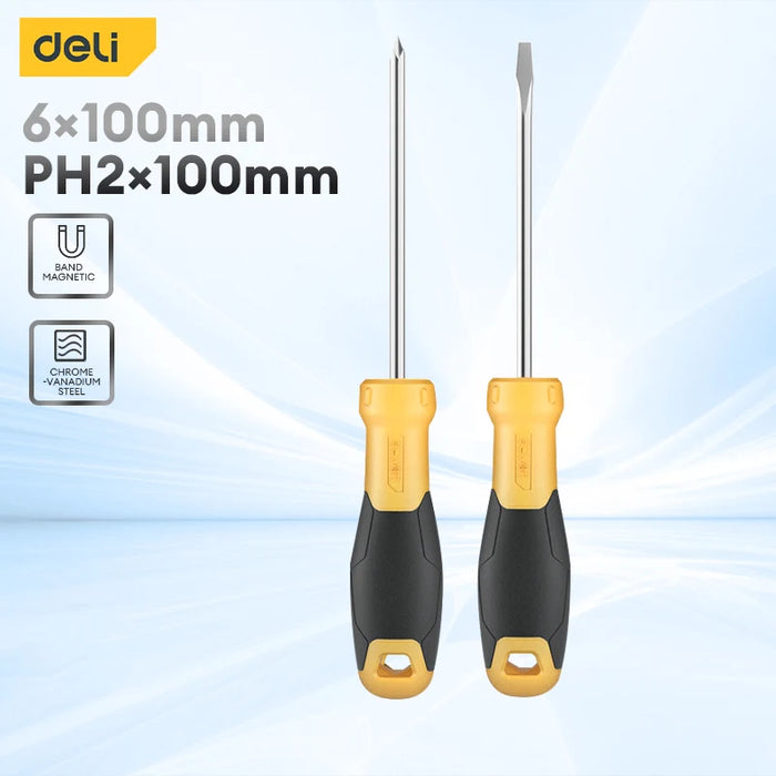 2Pc Magnetic Screwdriver Set with Phillips and Slotted Multi-Purpose Flat Head Cross Screw Driver Sets Household Repair Tool Kit