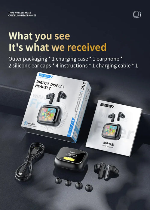 Wireless Headphones in Ear with ENC Noise Cancelling,  Stereo Deep Bass Wireless Earphones Long time Playtime, LED Display USB-C
