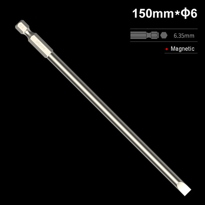 50/75/100/150mm long 2.0-6.0mm Flat Head Slotted Tip Screwdrivers Bit 1/4" Hex Shank Driver Bits Magnetic Screwdriver Drill Bit