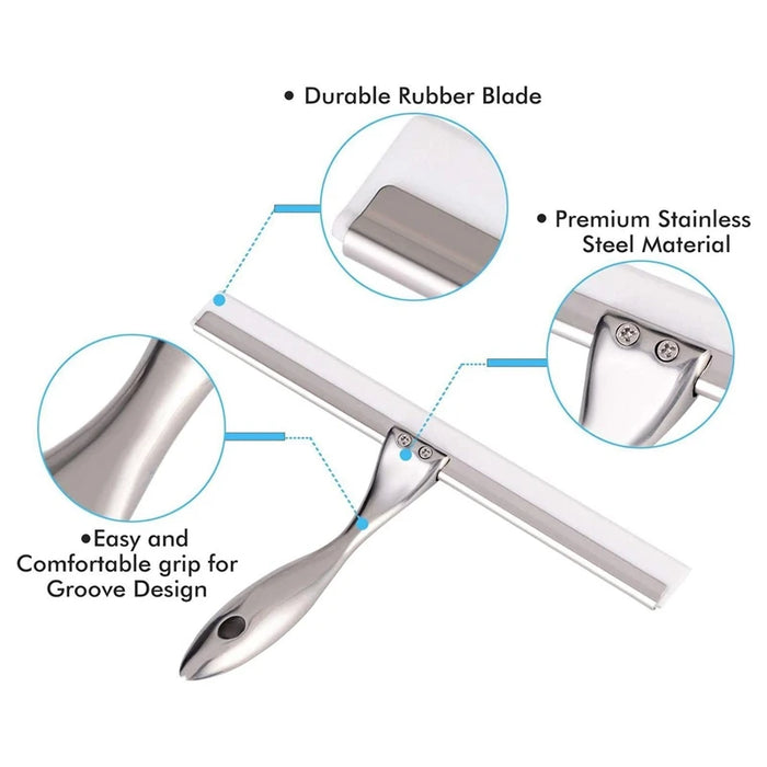 Premium Creative Steel Squeegee For Shower Doors, Bathroom, Window And Car Glass, All-Purpose Cleaning Glass Wiper