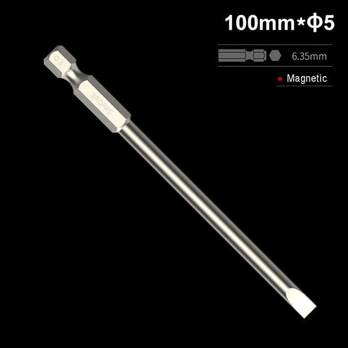 50/75/100/150mm long 2.0-6.0mm Flat Head Slotted Tip Screwdrivers Bit 1/4" Hex Shank Driver Bits Magnetic Screwdriver Drill Bit