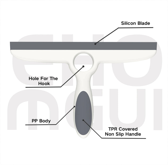 Shower Squeegee for Glass Doors & Walls - 10" Squeegee with Adhesive Hook - Pack of 2/Gray
